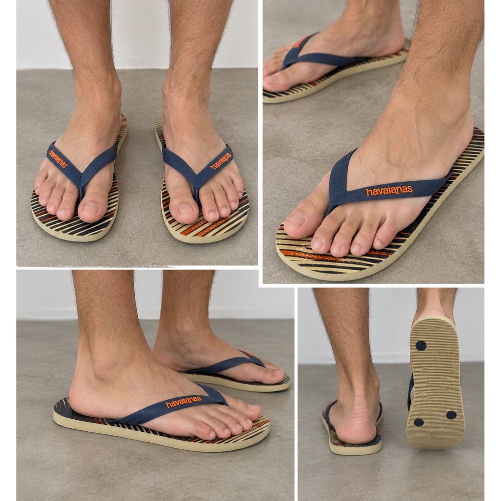 Havaianas Mens Navy Blue Orange Striped Flip Flop Sandals Size 11/12M 45/46EUR